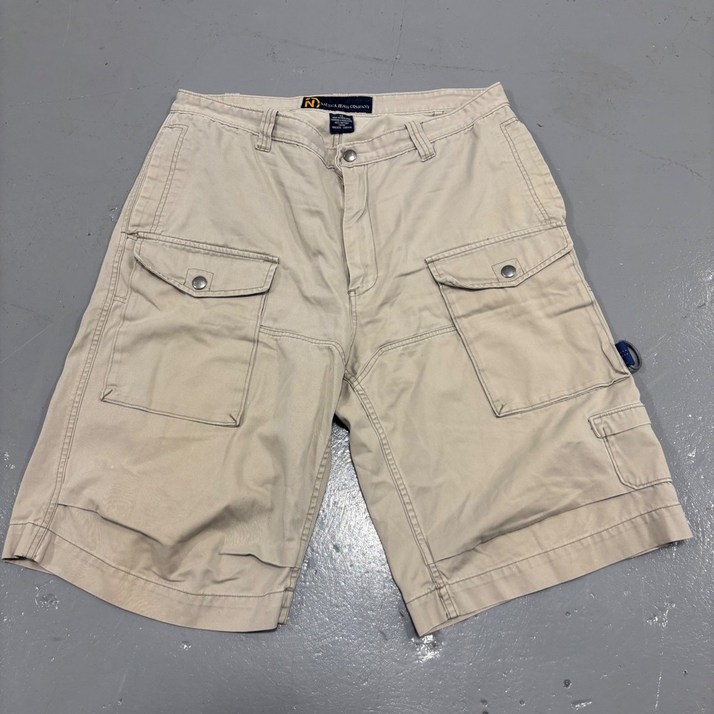 Nautica Jeans Company Mens Khaki Cargo Shorts Size 38 Tan Utility D-Ring Cotton
